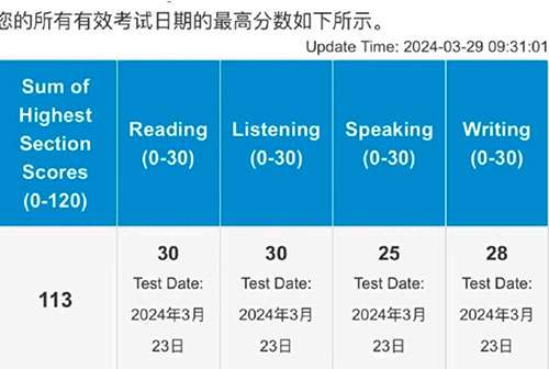 高中生托福拿到113分（满分120分）